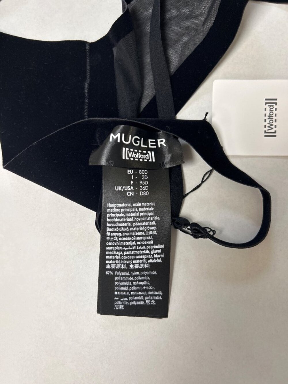 Wolford x Mugler Flock Strappy Bra Black Size 36D NWT - Picture 6 of 9